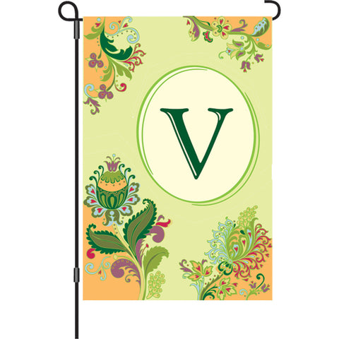 12 in. Monogrammed Garden Flag - Spring Monogram - Letter V