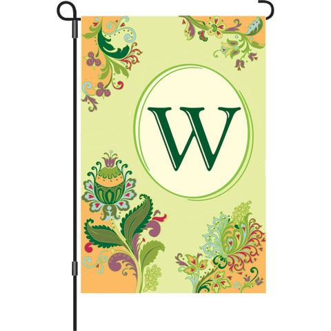 12 in. Monogrammed Garden Flag - Spring Monogram - Letter W