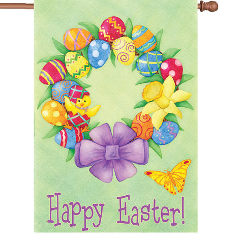 28 in. Easter House Flag - Happy Easter Wreath