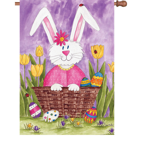 28 in. Easter House Flag - Bunny and Tulips