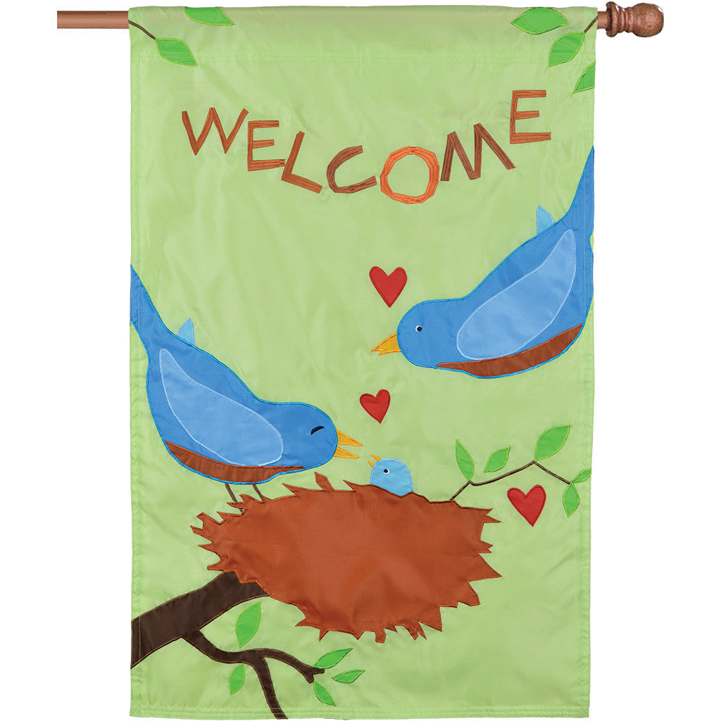 Double-Sided Bird Applique Flag - Bluebirds