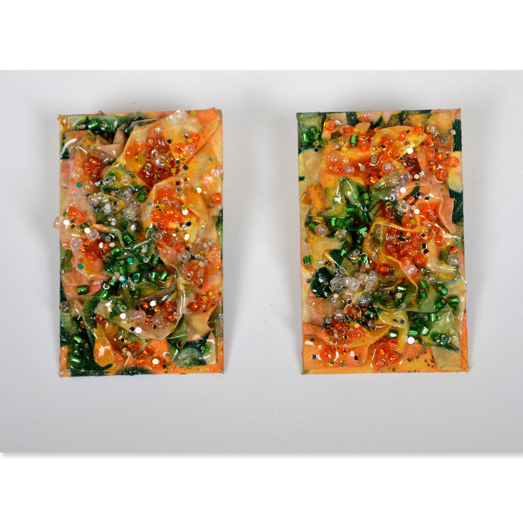 Orange/Green Confetti Rectangular Earrings