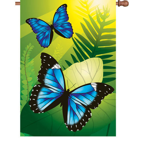 28 in. Butterfly House Flag - Blue Morpho Butterflies