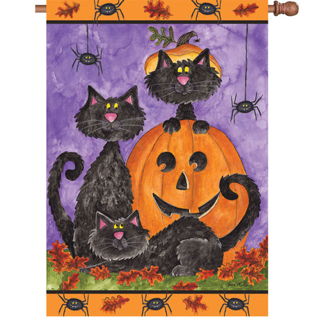 28 in. Halloween House Flag - Three Black Cats