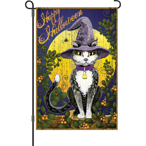 12 in. Halloween Garden Flag - Candy Corn Cat