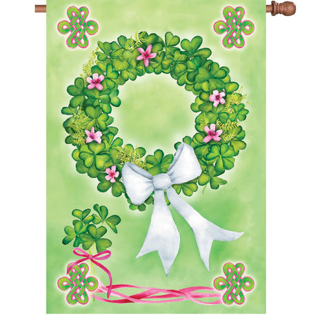 28 in. St. Patty's Day House Flag - Shamrock Wreath