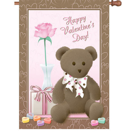 28 in. Valentine's Day House Flag - Valentine's Teddy Bear