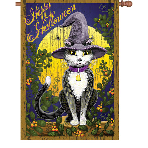 28 in. Halloween House Flag - Candy Corn Cat