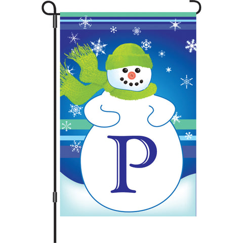 12 in. Monogrammed Garden Flag - Winter Monogram - Letter P