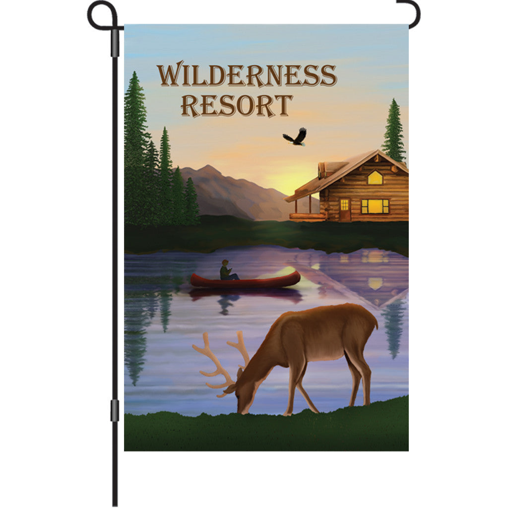 12 in. Lakeside Log Cabin Garden Flag - Wilderness Resort