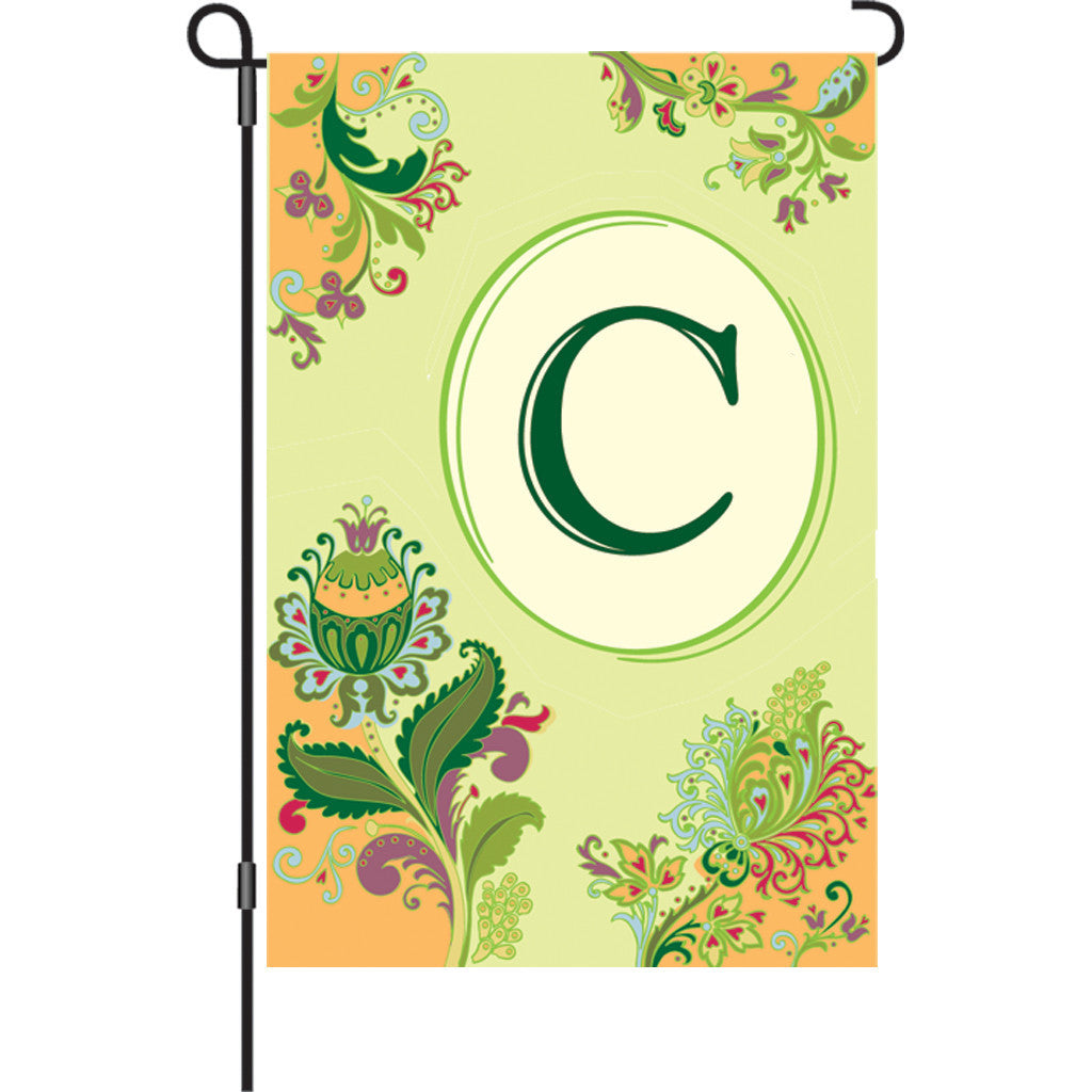12 in. Monogrammed Garden Flag - Spring Monogram - Letter C