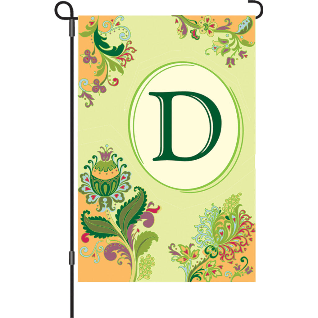 12 in. Monogrammed Garden Flag - Spring Monogram - Letter D
