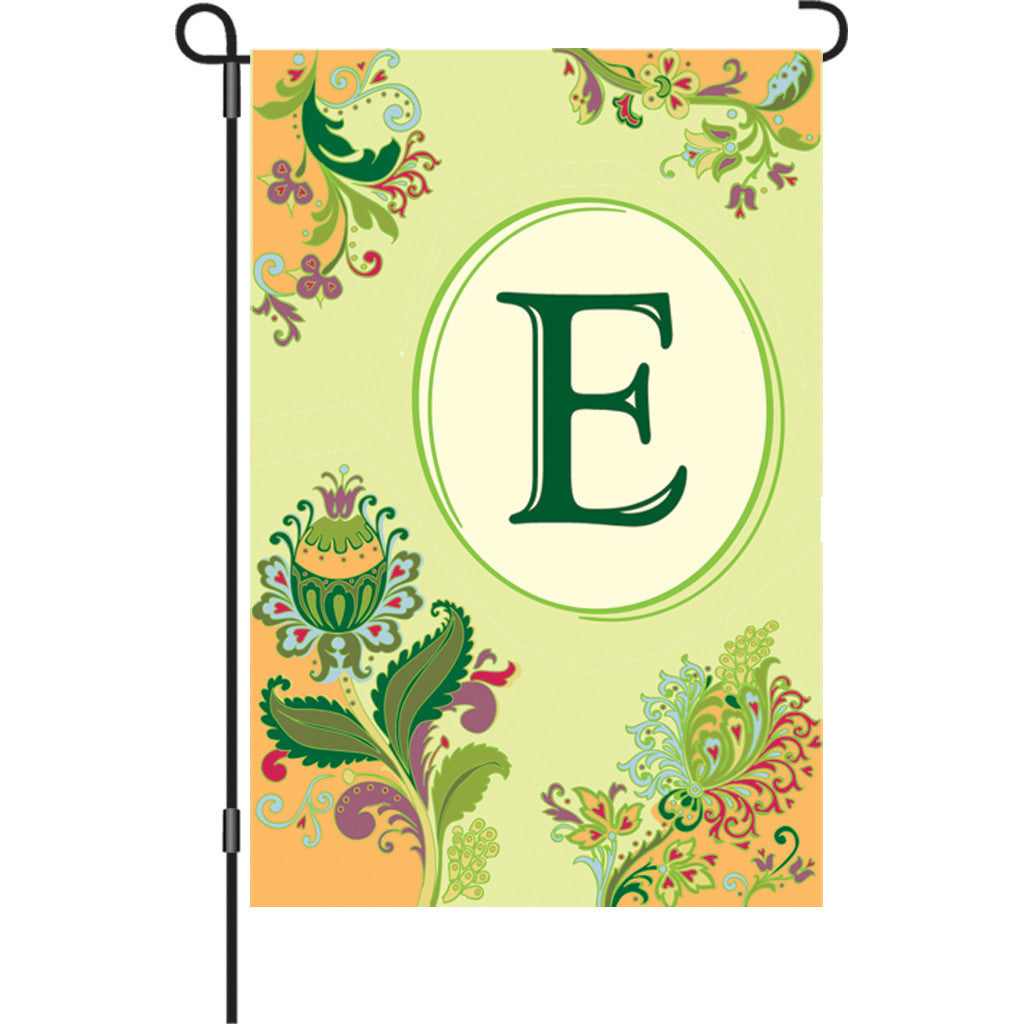 12 in. Monogrammed Garden Flag - Spring Monogram - Letter E