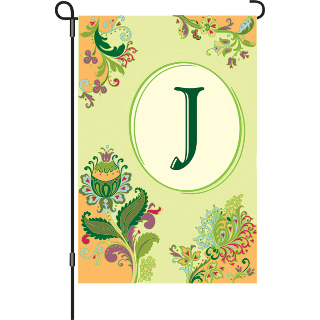 12 in. Monogrammed Garden Flag - Spring Monogram - Letter J
