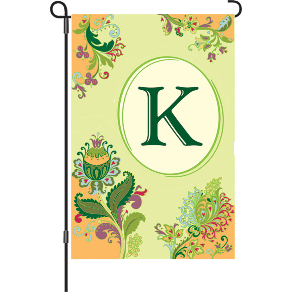 12 in. Monogrammed Garden Flag - Spring Monogram - Letter K