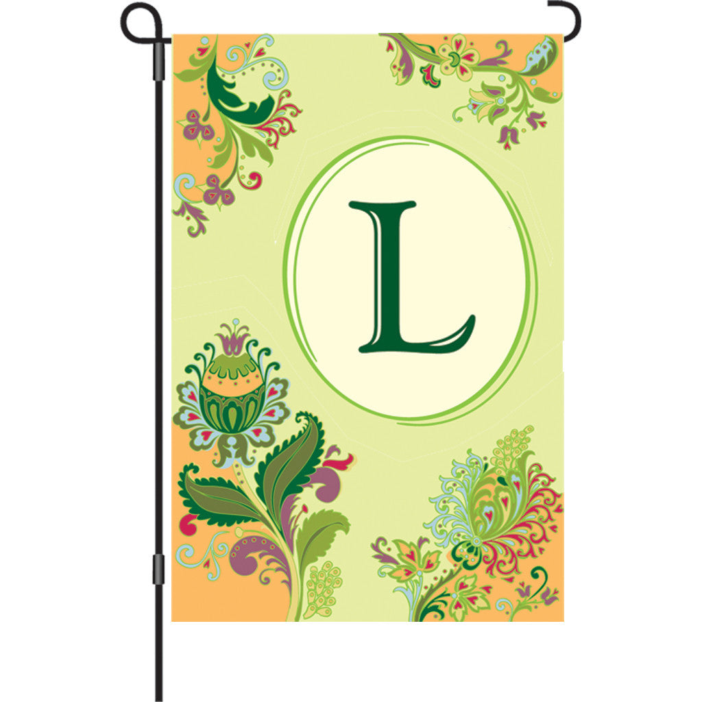 12 in. Monogrammed Garden Flag - Spring Monogram - Letter L