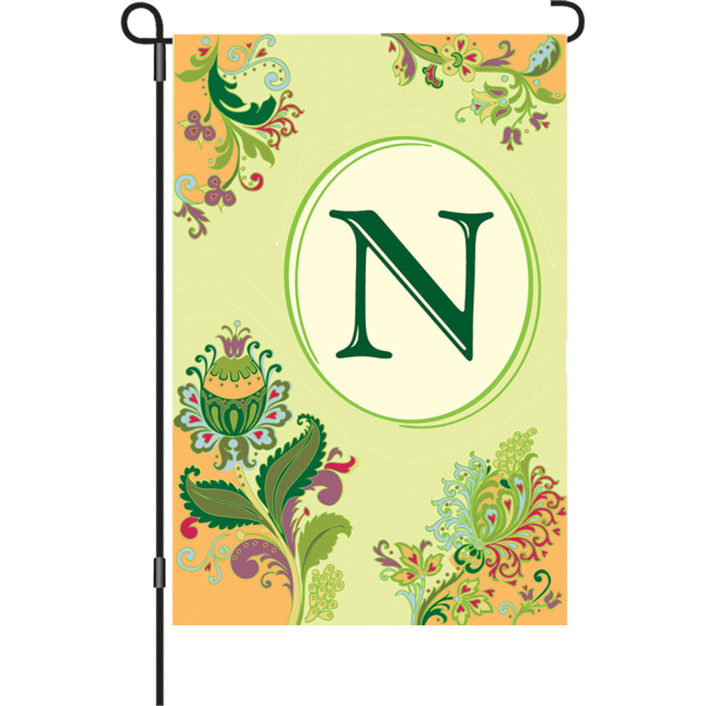 12 in. Monogrammed Garden Flag - Spring Monogram - Letter N