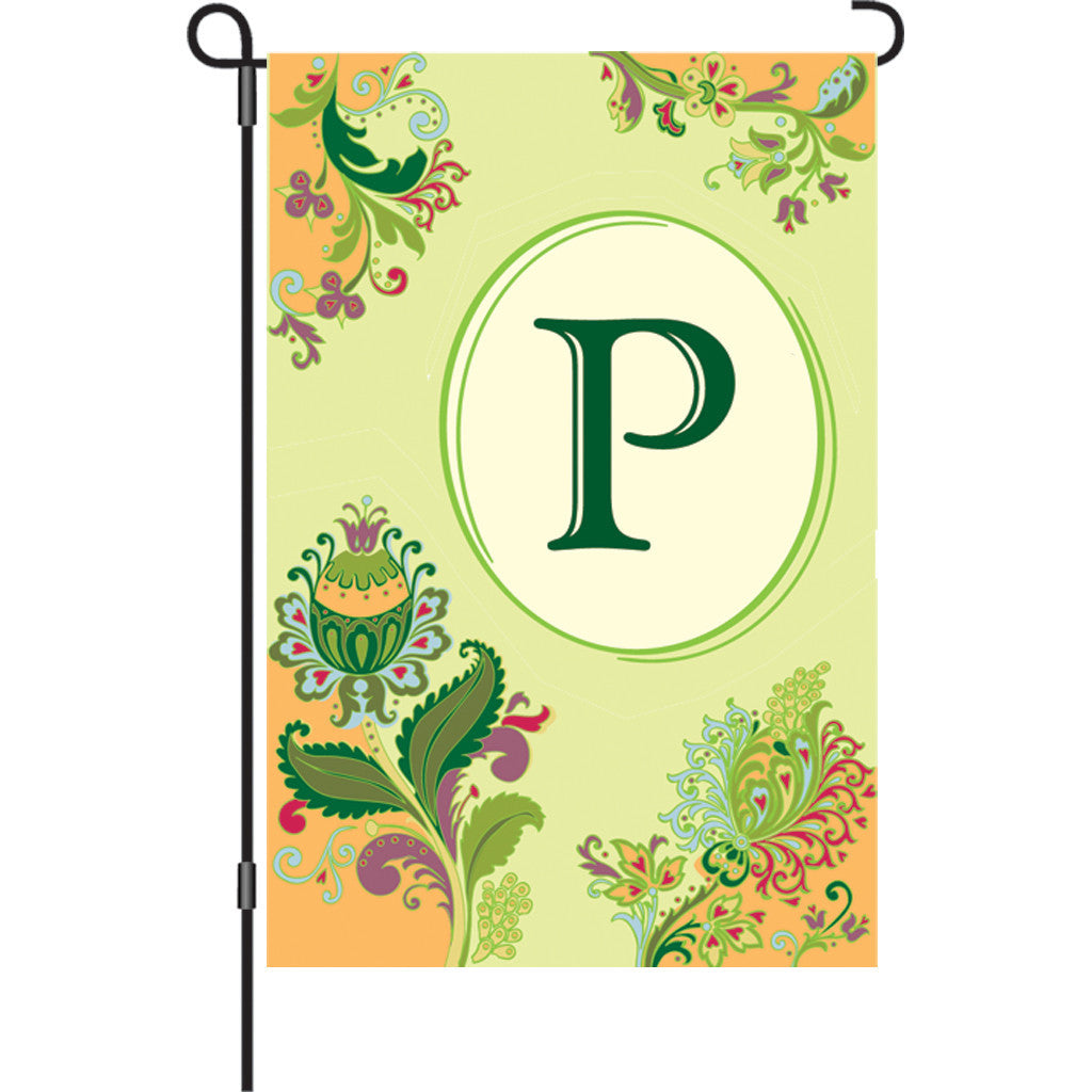 12 in. Monogrammed Garden Flag - Spring Monogram - Letter P