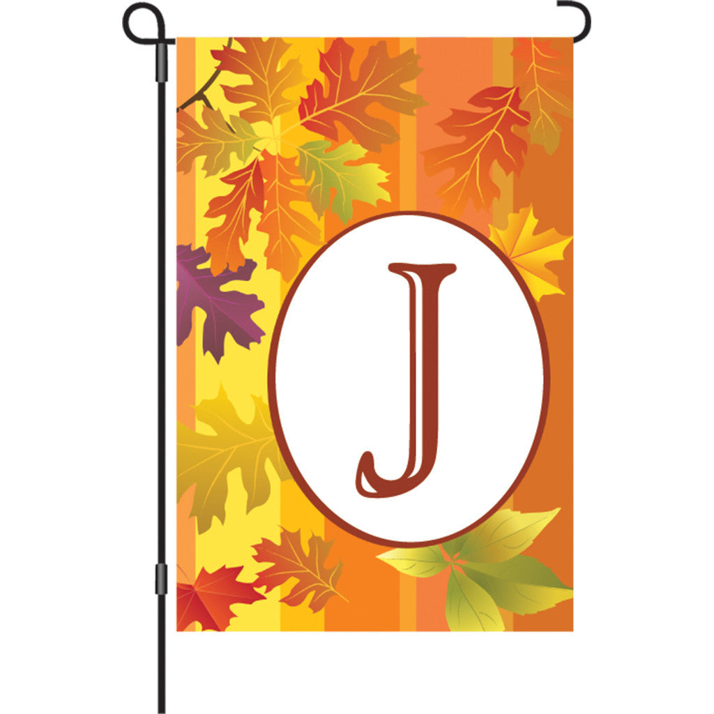 12 in. Monogrammed Garden Flag - Fall Monogram - Letter J