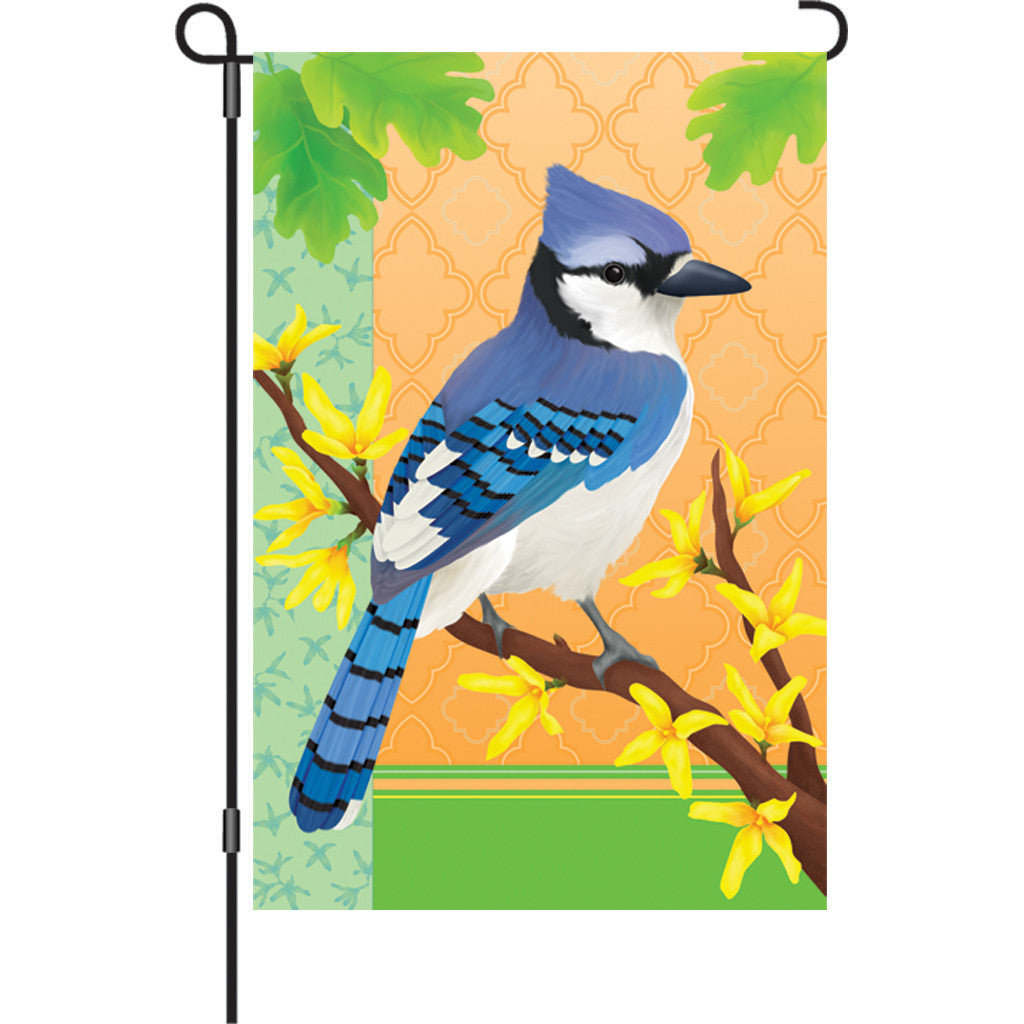 12 in. Springtime Bird Garden Flag - Bluejay in the Spring