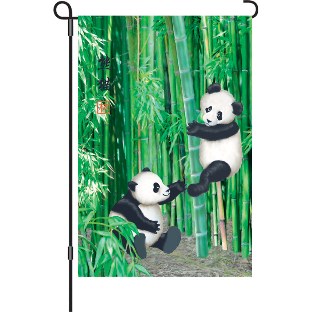 12 in. Pandas in Bamboo Garden Flag - Playful Pandas