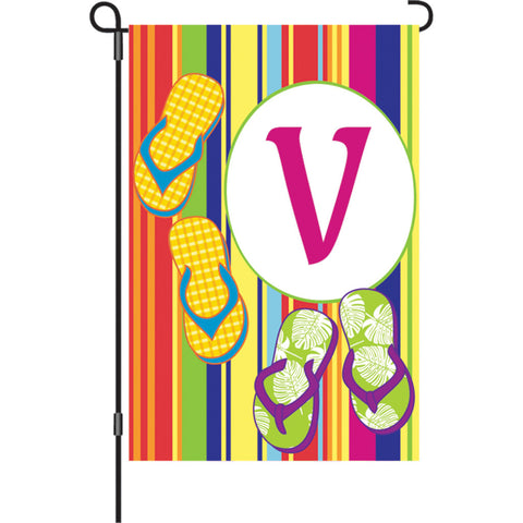 12 in. Monogrammed Garden Flag - Summer Monogram - Letter V