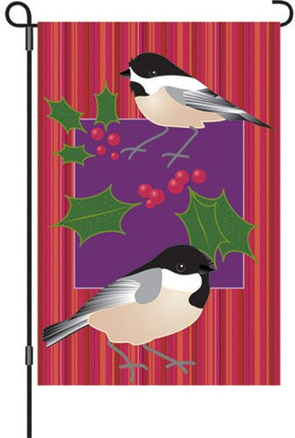 12 in. Winter Snow Bird Garden Flag - Holiday Chickadees