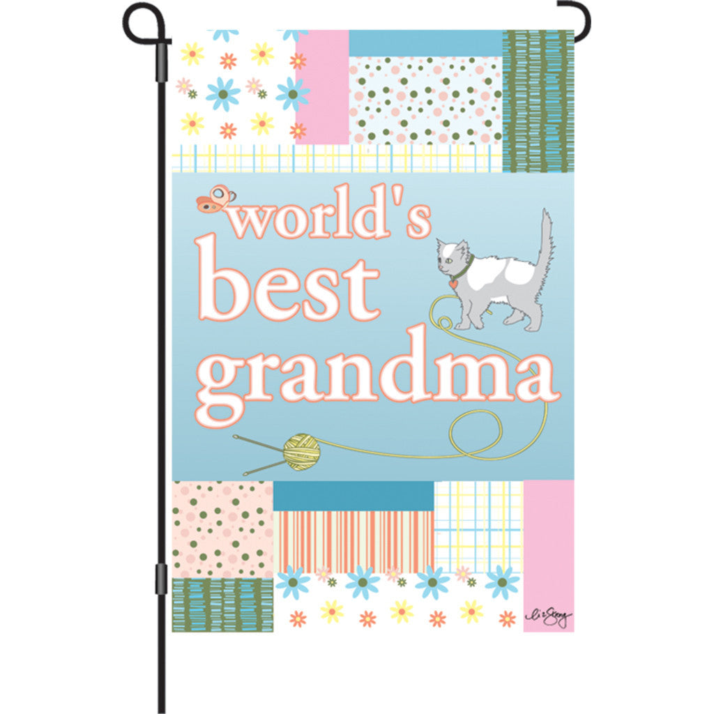 12 in. Cat Garden Flag - World's Best Grandma