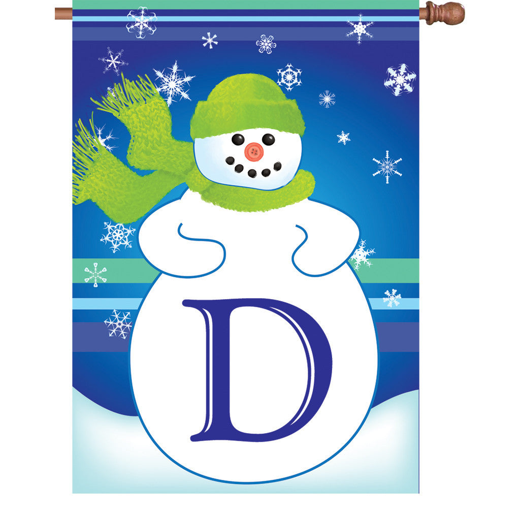 28 in. Monogrammed House Flag - Winter Monogram - Letter D