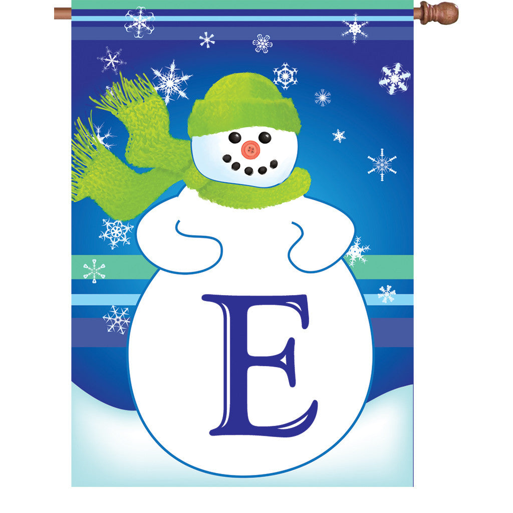 28 in. Monogrammed House Flag - Winter Monogram - Letter E