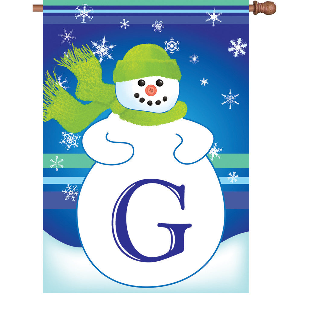 28 in. Monogrammed House Flag - Winter Monogram - Letter G