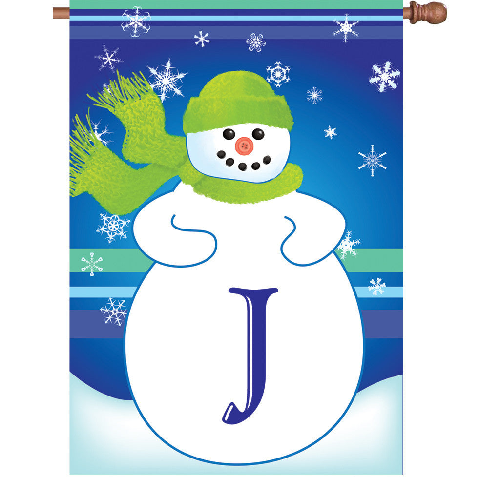 28 in. Monogrammed House Flag - Winter Monogram - Letter J