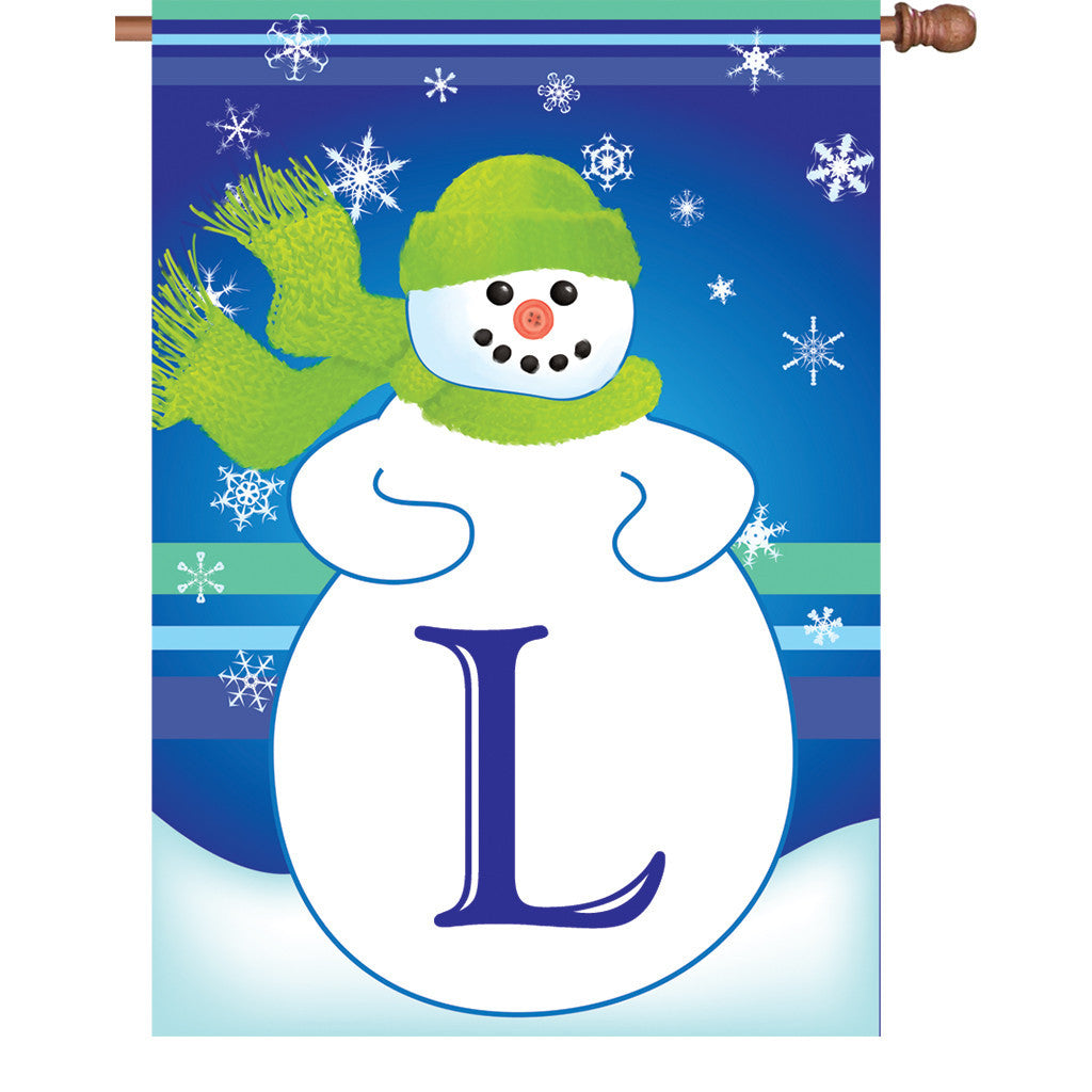 28 in. Monogrammed House Flag - Winter Monogram - Letter L