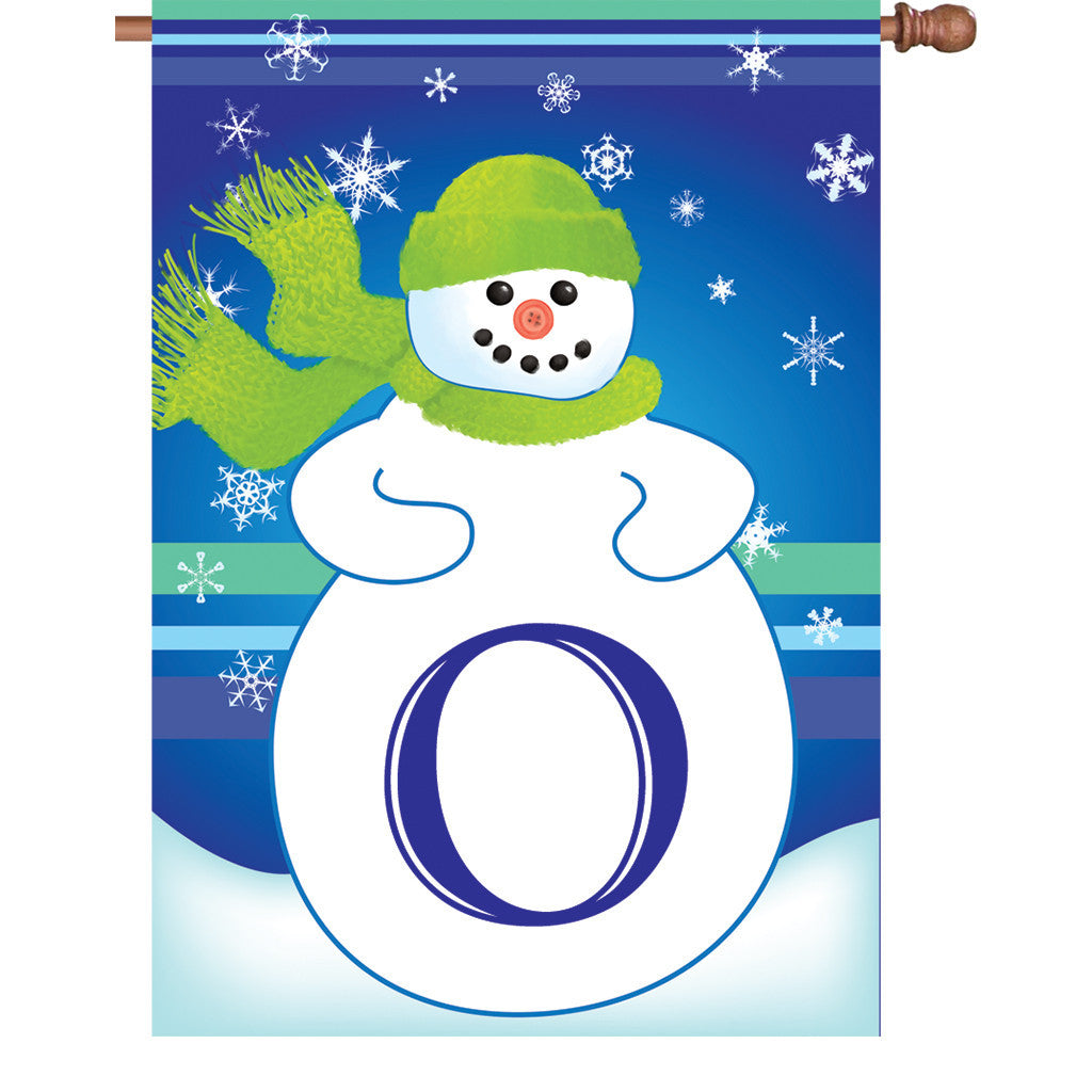 28 in. Monogrammed House Flag - Winter Monogram - Letter O