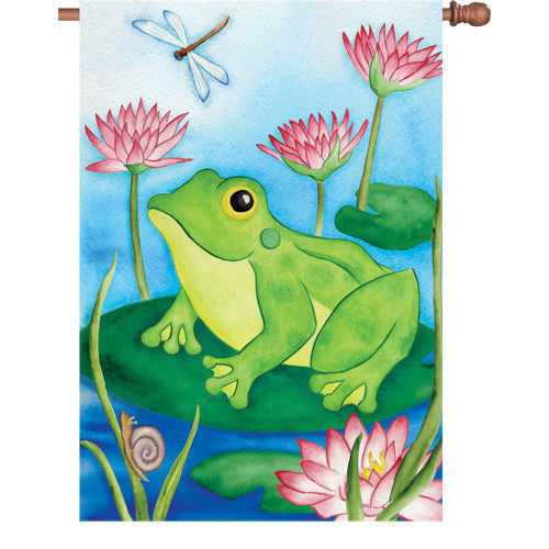 28 in. Lilly Pond House Flag - Lotus Frog