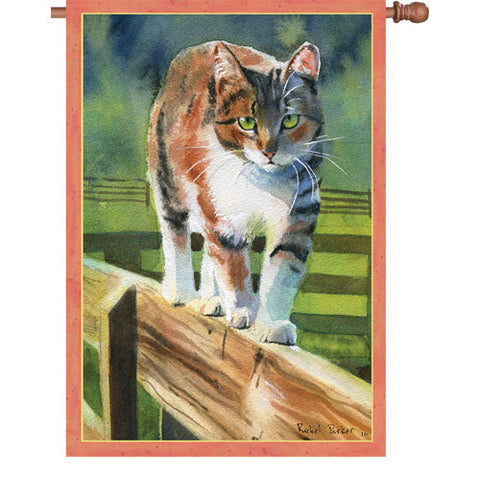 28 in. Cat House Flag - On the Fence
