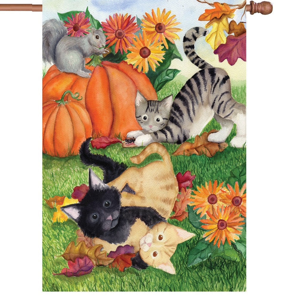 28 in. Cat House Flag - Harvest Kittens