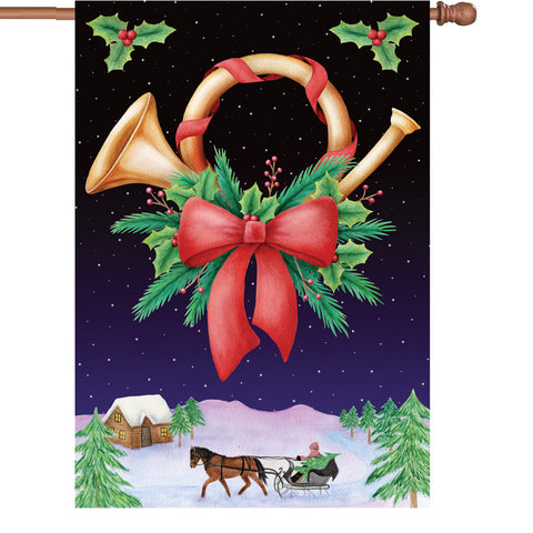 28 in. Christmas House Flag - Holiday Horn