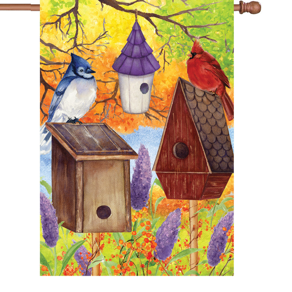 28 in. Autumn Birds House Flag - Fall Bird Gathering