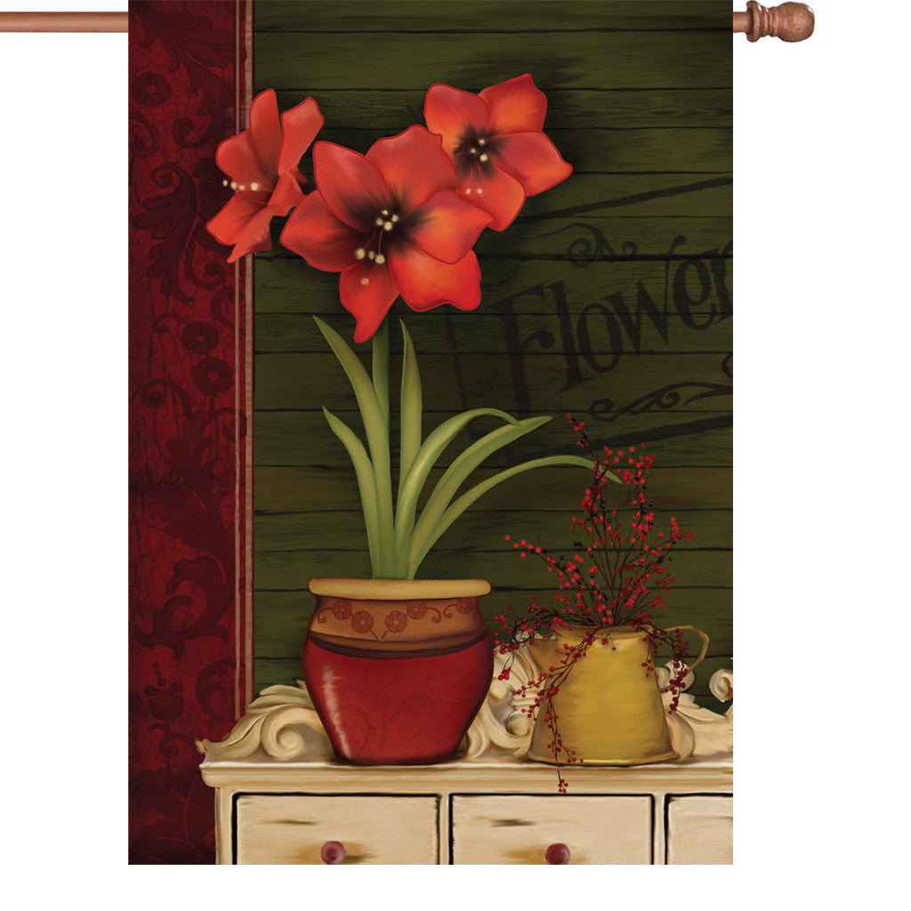 28 in. Vintage Floral House Flag - Amaryllis