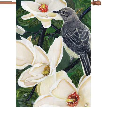 28 in. Bird with Flowers House Flag - Mockingbird & Magnolias