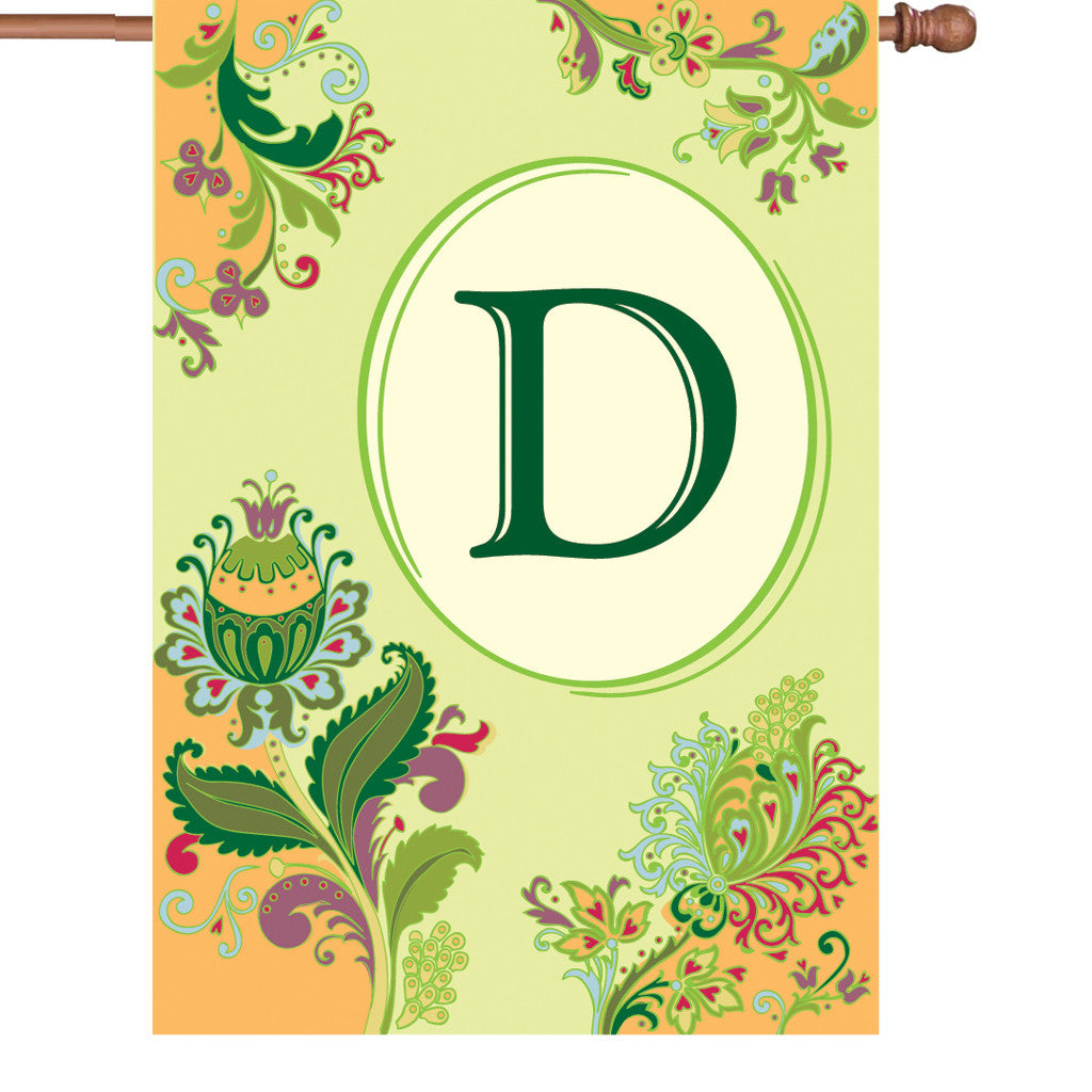 28 in. Monogrammed House Flag - Spring Monogram - Letter D