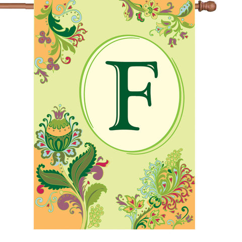 28 in. Monogrammed House Flag - Spring Monogram - Letter F