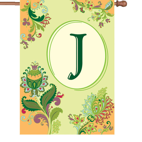 28 in. Monogrammed House Flag - Spring Monogram - Letter J