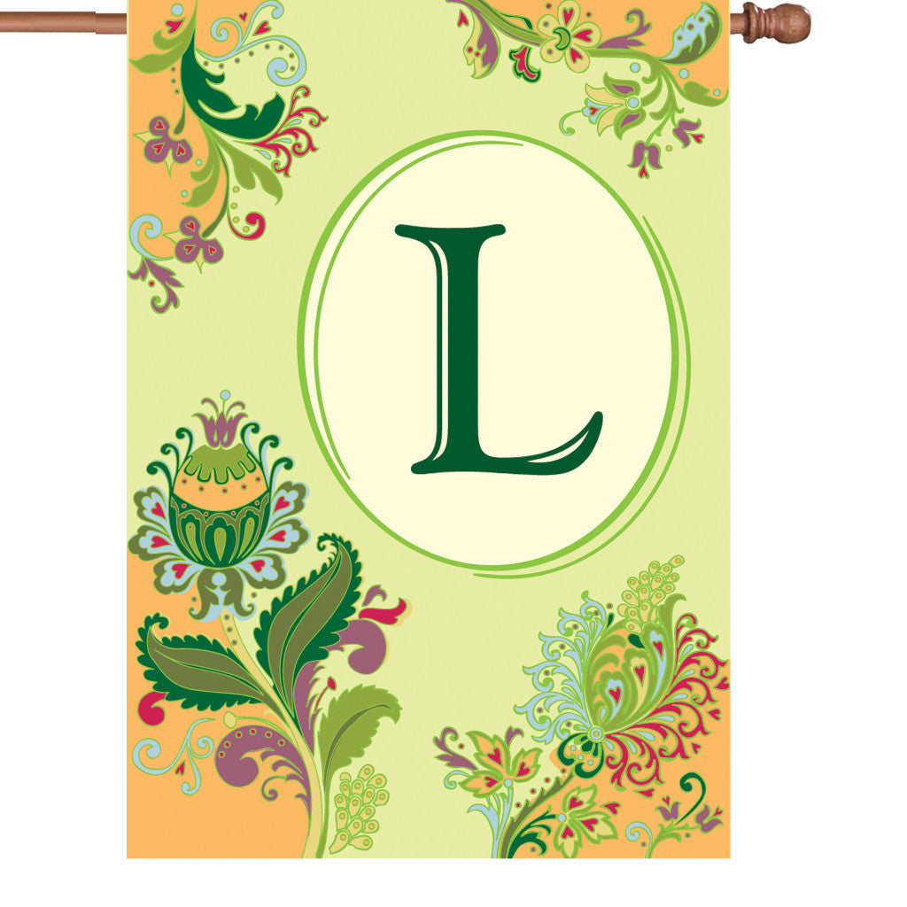 28 in. Monogrammed House Flag - Spring Monogram - Letter L