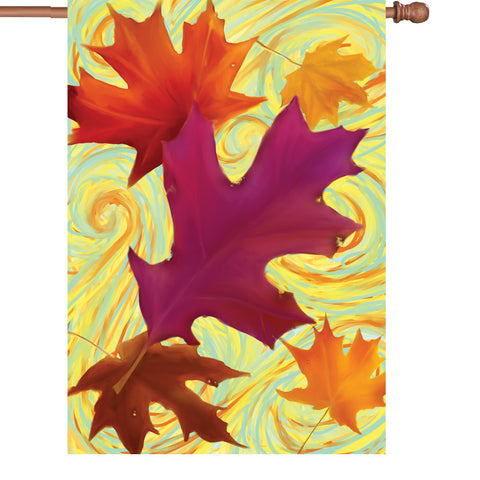 28 in. Autumn House Flag - Swirling Leaves