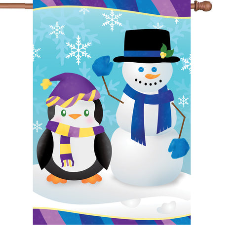 28 in. Christmas House Flag - Penguin Pals