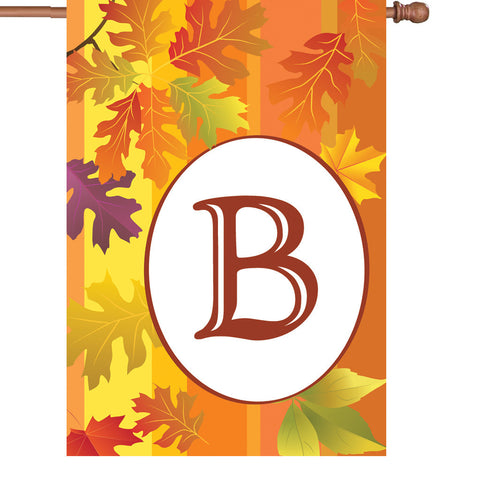 28 in. Monogrammed House Flag - Fall Monogram - Letter B