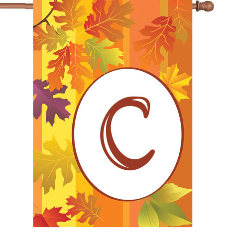 28 in. Monogrammed House Flag - Fall Monogram - Letter C