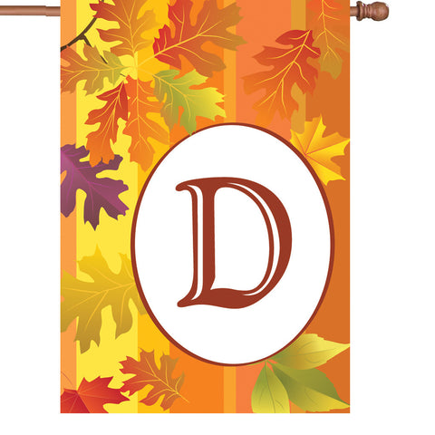 28 in. Monogrammed House Flag - Fall Monogram - Letter D